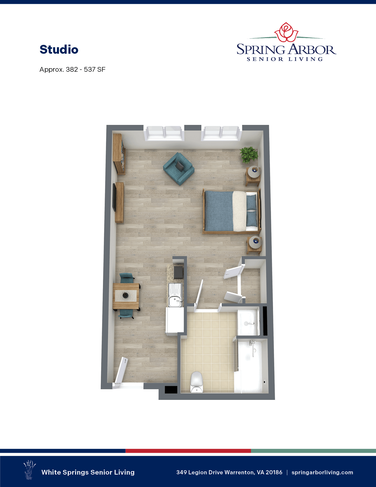 Studio Floor Plan at White Springs Senior Living, Warrenton, VA 20186